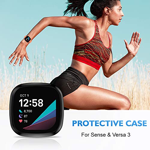 Nanw 4-Pack Screen Protector Case Compatible With Fitbit Sense/Versa 3, Tpu Rugged Bumper Case Cover All-Around Protective Plated Bumper Shell Accessories For Sense Smartwatch #TOP4