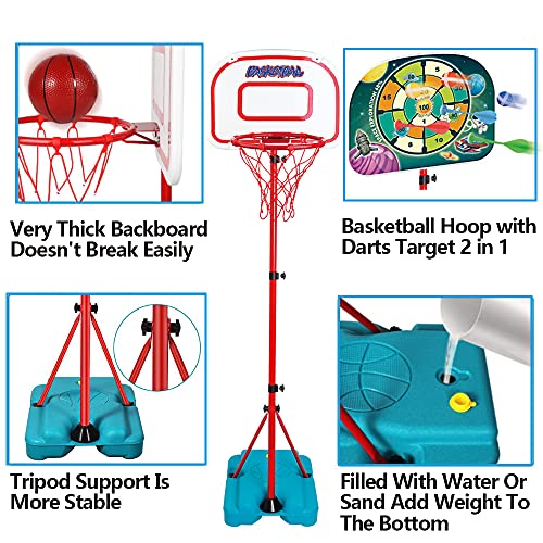 Yaoasen Basketball Hoop For Kids Stand With Dart Board - Portable Kids Basketball Goal Adjustable Height 3.2Ft-6.2Ft Indoor Outdoor Christmas Birthday Gifts For Toddlers 3 4 5 6 7 8 #TOP2