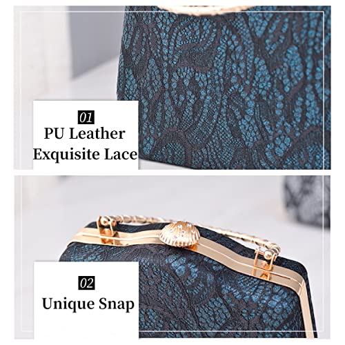 Anopo Evening Clutch Purse Bridal Lady Floral Lace Pu Hard Shell Crossbody Bag Top Handle Lock Buckle Handbag Wedding Prom Black #TOP6