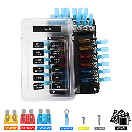 12 Way Blade Fuse Block With Negative Bus Automotive Marine Boat Rv Trailer Camper Car Fuses Box With Heat Shrink Ring Connector Terminal Power Distribution Block #TOP1