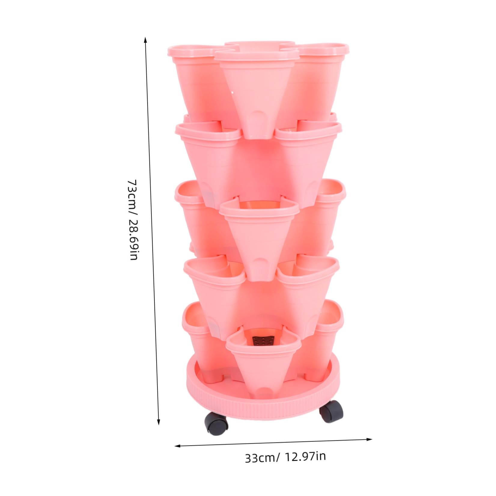 Alipis Jardinière Verticale à Fraises, Tour à Fraisiers en Plastique Abs Rose, Multi-Niveaux Empilable, 28,7 Pouces, pour Balcon et Jardin, Légumes et Herbes, Montage Simple, Mobilité