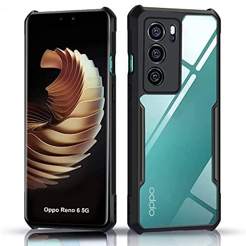 Image of Dashmesh Shopping Plastic Shockproof Crystal Clear Back Cover Case for Oppo Reno 6 5G | 360� Protection | Protective Design | Transparent Back Cover Case (Black Bumper)