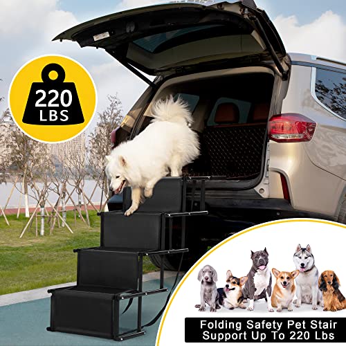 Coziwow 4 Steps Upgraded Dog Ramps For Large Dogs Folding Outdoor Dog Steps Portable Lightweight Pet Ramps With Waterproof Surface For High Beds, Trucks, Cars And Suv, Supports Up To 220Lbs #TOP5