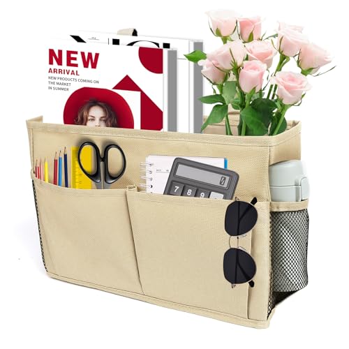 Romon Tasca Portaoggetti Letto, Porta Telecomando da Divano Comodino Organizzatore Tasca Organizzatore Porta Oggetti, Appendere Organizer da Letto per Anti Scivolo Libri Cellulari Telecomandi,Giallo