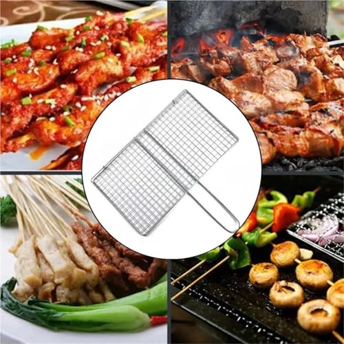 ZFIHAV Barbecue Net 1pc Barbecue Net Silver Iron Mesh Clamp Practical Vegetable Clip Long-lasting Grilled Fish Net BBQ Tools Kitchen Dining(17 * 27cm) - Image 4