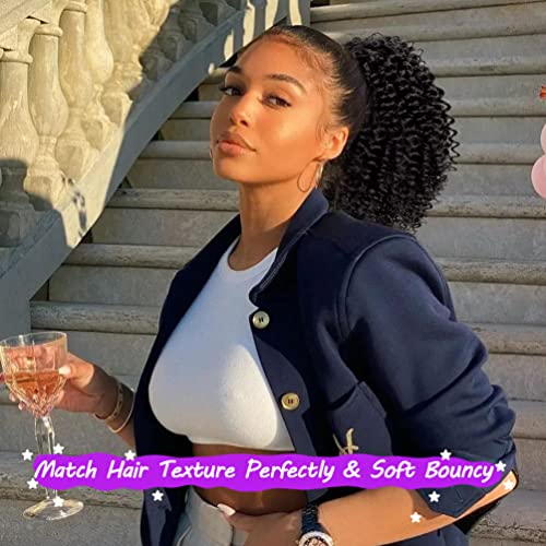 Rosmile Short Kinky Curly Ponytail Extension For Black Women, 10 Inch Dark Brown Drawstring Curly Ponytail With Two Clips, Synthetic Afro Drawstring Ponytail For Black Women #TOP1
