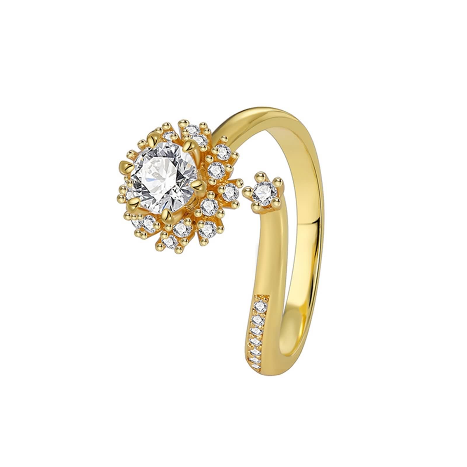 Anillos de oro real de 18 quilates, diseño de flor, talla S 1/2
