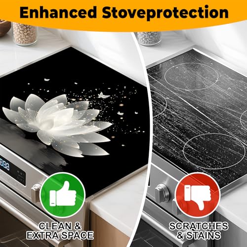 Image of Stove Top Cover for Home Decoration Kitchen Pad Washable Cooktop Covers Countertop Stove Protector Mat for Home Kitchen Cooktops (white flowers, 28 inchx20 inch)