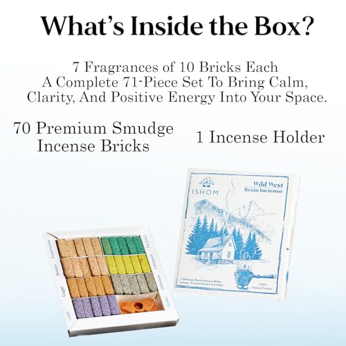 Image of Wild West Smudge Incense 70 Bricks with Holder Combo, 7 Natural Aromatic Fragrances - Copal, Guggal, Benzoin, Frankincense, Olibanum, Labdanum,Patchouli for Meditation & Home Purification