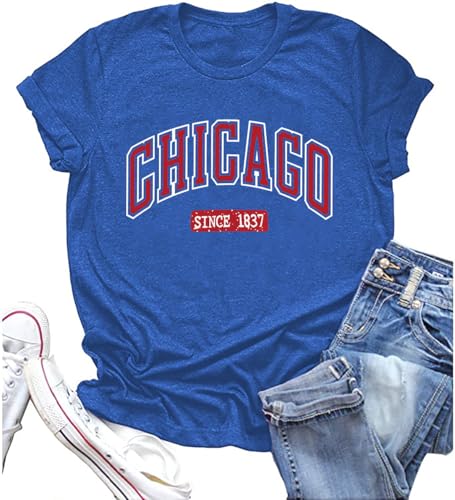 Graphic Shirts for Women State Shirt New York Chicago Letter Print Tees Casual Summer Short Sleeve Tops