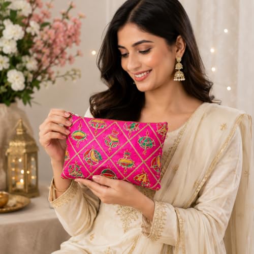 Image of Trendifly Embroidery Wedding Return Gift for Women Wholesale Bridal Traveling potli Bag with Zipper for Ladies Baby Shower Shagun Purse Gifting Haldi Mehandi for Girl