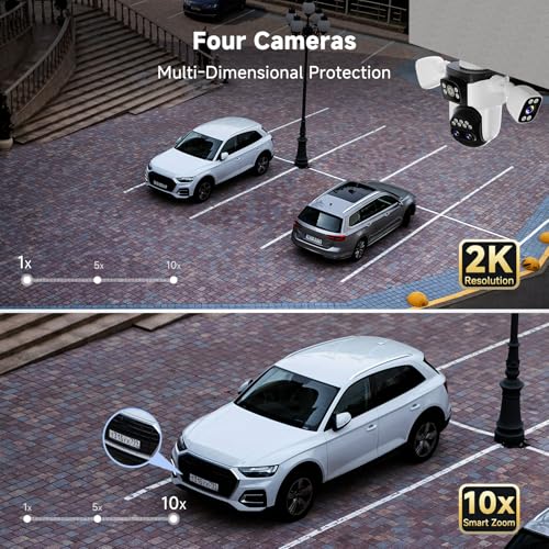 Image of VSTARCAM 4-Lens Security Cameras Wireless Outdoor, 2K 360 PTZ Plug-in Outdoor WiFi Camera, 10X Hybrid Zoom, AI Motion Tracking, Color Night Vision, IP66 Weatherproof for Driveways & Front Doors