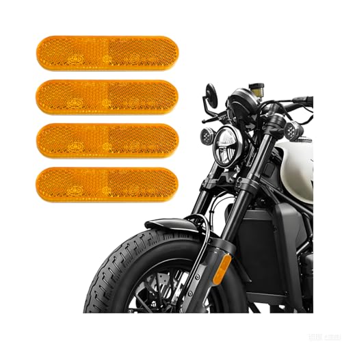 ANFTDCO 4PCS Motorcycle Warning Reflector, Motorbike High-Visibility Safety Reflective Warning Reflector, Bicycle Reflection Sticker Accessories, Universal for Motorcycle Scooter Bike (Amber)