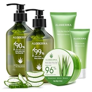 All Purpose Aloe Vera Gel Set – 6 Pieces – 300g Aloe Vera Gel, 2pcs x 300g Aloe Vera Gel + Tea Tree Oil, 200g Aloe Vera Gel, 114g Aloe Vera Gel & 45g Aloe Vera Gel