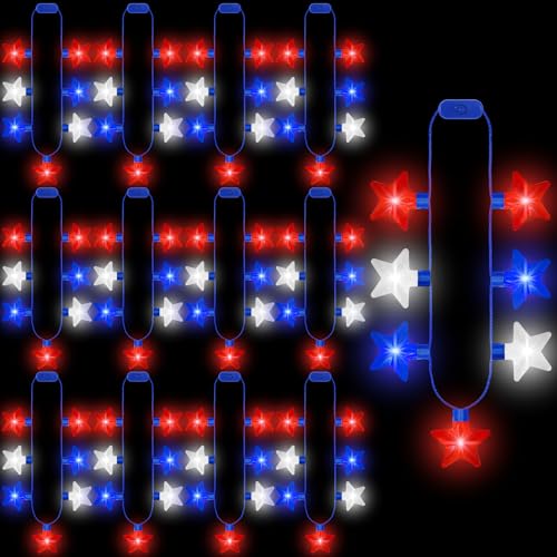 4th of July Necklace Accessories, 12PCS Independence Day Light up