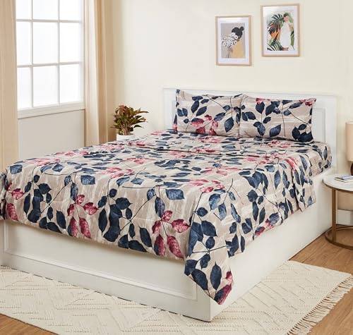 Amazon Brand - Solimo Microfiber Bedding Set | 144 Thread Count | Double Bed Comforter, Bedsheet & Pillow Covers | Leaf Pattern | L: 2.25 X W: 2.15 M (Peach), 230 Tc