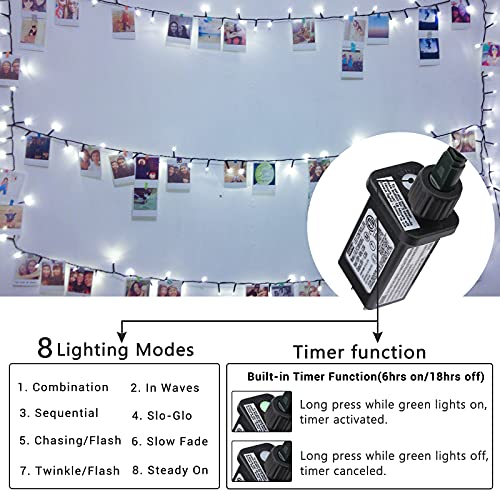 iShabao 181FT 500 LED Christmas Indoor Outdoor Decorative Lights, 8 Modes Waterproof Plug in Green Wire Fairy String Lights for Christmas Tree Party Wedding Garden Holiday Home Decoration (White)