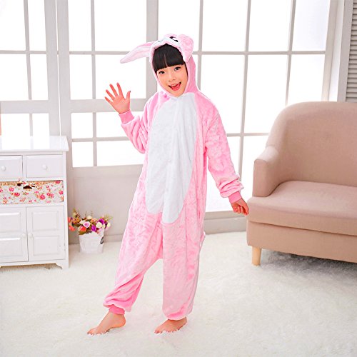 Wafunne Kids Rabbit Costume Cosplay Halloween Easter Animal Onesie For Boys Girls Child Pink Bunny L #TOP4