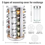Spice Rack Organizer with Jars for Cabinet (20Pcs) Revolving/Rotating Seasoning Organizer, Stainless Steel/Wooden Countertop Rack Tower Organizer for Kitchen Pantry with Reusable Labels/Funnel/Brushes - Image 2