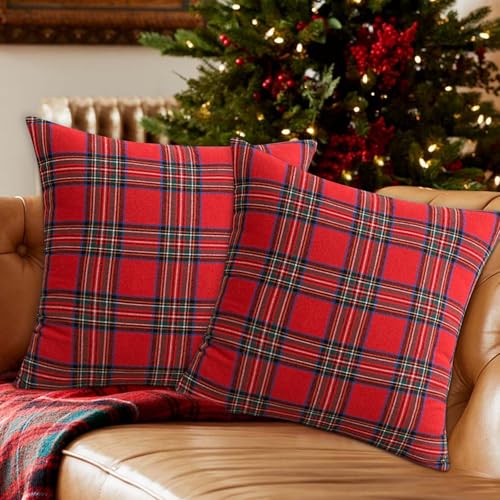 Kissenbezug Weihnachten, 45x45cm Weihnachtsdeko Kariert Plaid...