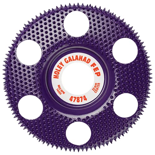 King Arthur's Tools Patented Flat Extreme Purple Holey Galahad Tungsten Carbide Disc for Woodworking, Shaping, and Smoothing - 7/8” Bore, Fits most Standard 4 1/2