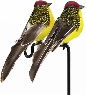Clip de espuma artificial para pájaros, decoración realista de gorrión con plumas, colores vibrantes, fácil de colocar, ojos 3D realistas (amarillo)