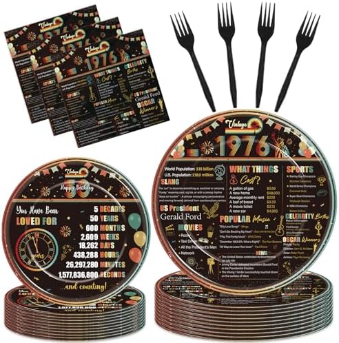 Vintage 50th Birthday Decorations - 96 Pcs Retro Sunset Party Pap...