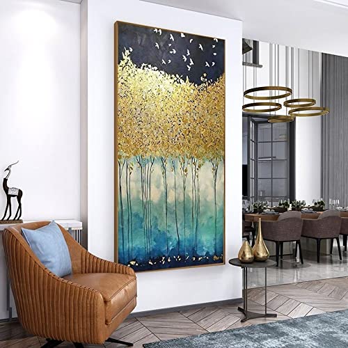 Peinture à l'huile arbre de la Fortune doré, toile de luxe 120x240 cm