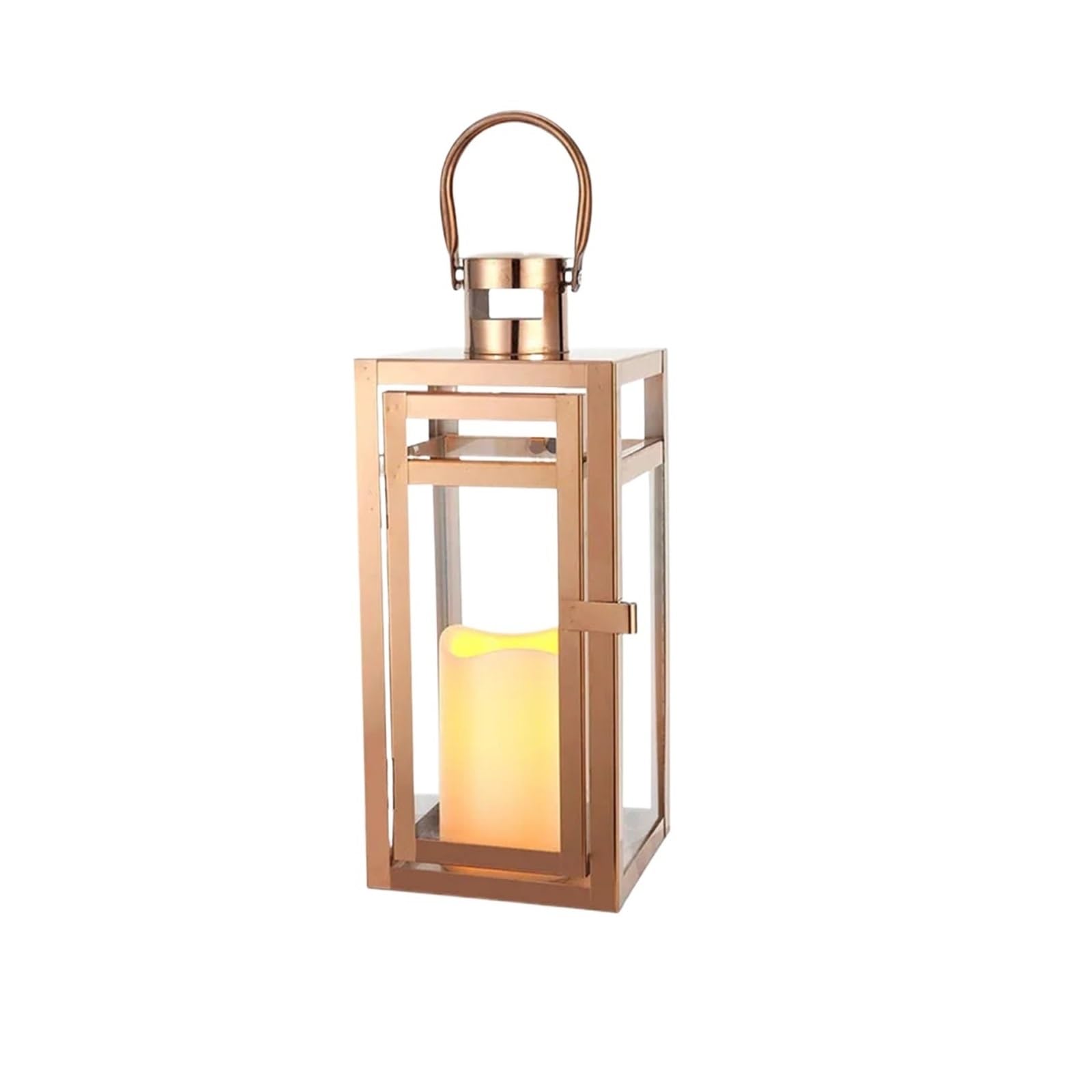 Stainless Steel Candle Holder Lanterns Rose Gold Hanging Lantern Candlestick Light For Indoor Outdoor Weddings Party Home Decor for Weddings, Birthdays(Rose Gold)