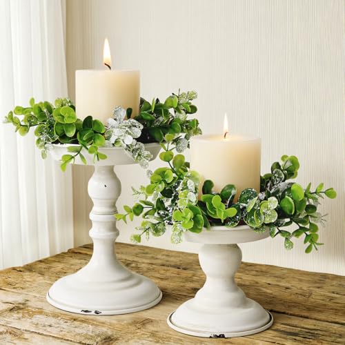 Rustic Iron Pillar Candle Holder: White Farmhouse Candle Holder with