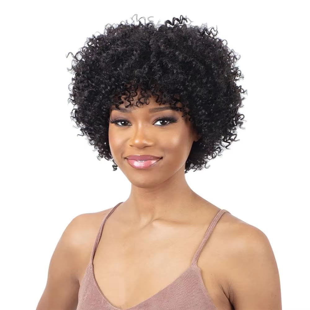 Haarpflege Ombre Braun Blonde Highlight Kinky Kurze Lockige Echthaar Perücke Für Schwarze Frauen Full Machine(Natural Black)