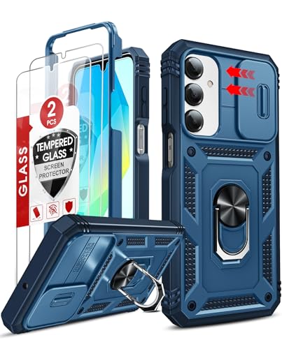 LeYi Compatible for Samsung Galaxy A16-5G Phone Case: Galaxy A16 Screen Protector Tempered Glass X 2 with A16 5G Case, Kickstand Heavy Duty Shockproof para Cell Phone Cover Galaxy A16 5G, Blue