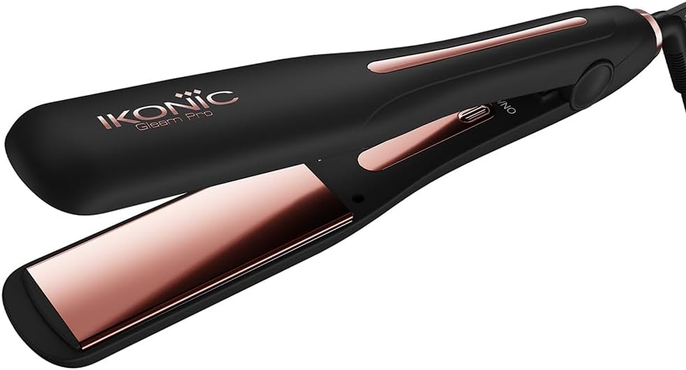 Ikonic Gleam Pro Hair Straightener, Black| Super slim 1.5 inch plates| Ergonomically slim| Digital temperature control| Automated Shut Off Safety | Advanced Rose Gold Titanium surface| Quick Heat