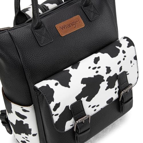 Image of Montana West Wrangler Womens Convertible Backpack Purse Cow Printed Backpack with Adjustable Crossbody Shoulder Strap for Work Travel WG175-9110COW-BK