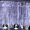 SINAMER Upgrade 300 LED Curtain Light, 9.8ft x 9.8ft Copper Wire String Lights, USB Powered Hanging Window Fairy Lights, 8 Lighting Modes, Remote Control for Home Christmas Wedding Party, White