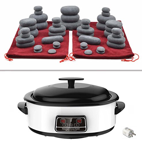 MassageMaster KIT MASSAGE AUX PIERRES CHAUDES: 45 Pierres en Basalte + Appareil Chauffe Pierres Digital de 6 Litres Cover