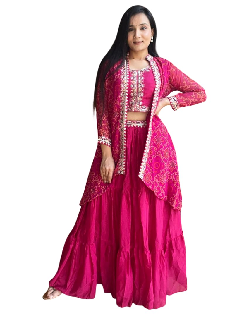 Full Stitched Kurti Shrug Lehnga Bridesmaid Wedding Outfit Chinon Fabric Ethnic Ghagra Choli Set