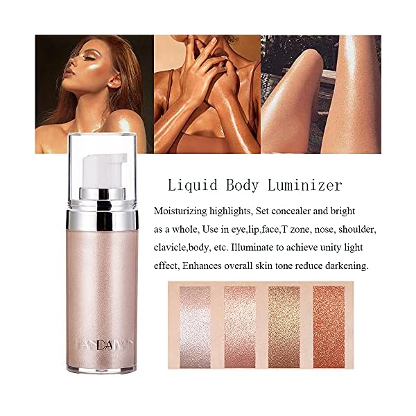 Yeweian Face Body Luminizer, Liquid Highlighter Makeup, Face Body Shimmer Glow Illuminator, Bronzer Smooth Shine Shimmer Liquid Foundation, Waterproof Moisturizing Body Highlighter