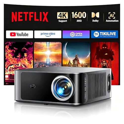 Proyector【1500 ANSI/App Oficial Integrada/36W Dolby】Smart Proyector 4K Compatible con Netflix AI Auto Focus/Keystone, Proyector1080P Nativo WiFi6 Bluetooth5.2 Zoom 50% Cine en Casa/Exterior para Movil Proyector【1500 ANSI/App Oficial Integrada/36W Dolby】Smart Proyector 4K Compatible con Netflix AI Auto Focus/Keystone, Proyector1080P Nativo WiFi6 Bluetooth5.2 Zoom 50% Cine en Casa/Exterior para Movil