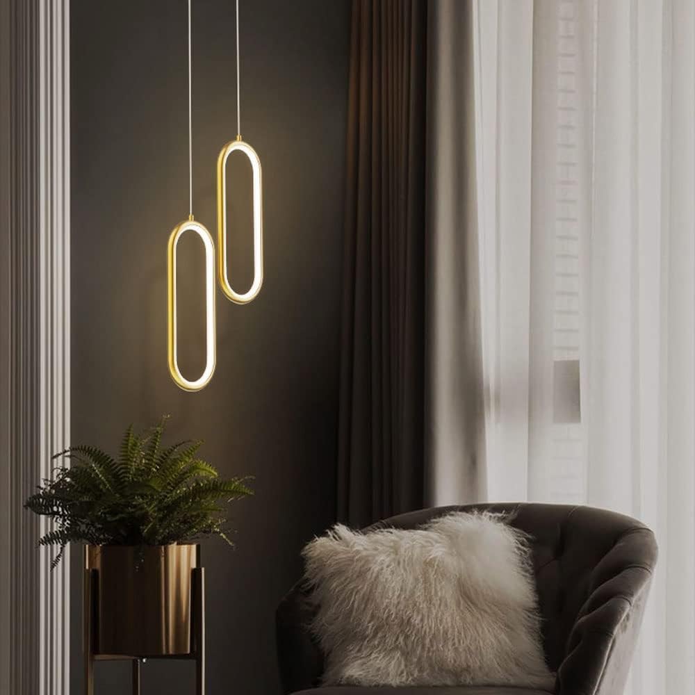 Lampy sufitowe, miedziana złota geometryczna lampa wisząca 2 pierścienie 16 W LED wisząca lampa kuchenna owalna nordycka nowoczesna czarna lampa sufitowa wisząca regulowana lampa wisząca do
