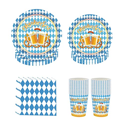 Conjunto de talheres de festa Oktoberfest,Louça de papel quadriculado branco azul - Decorações branc