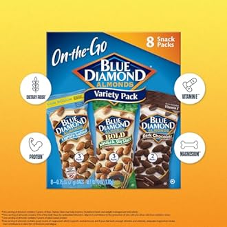 Blue Diamond Almonds Snack Nut Variety Pack for Kids, Office, School, On-the-go, 0.75 oz Gluten Free Individual Packs, Wasabi & Soy Sauce, Lightly Salted, and Dark Chocolate (Pack of 1)
