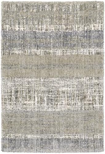 Oriental Weavers Aspen Shag Area Rug - 530J9-5'3" x 7'6" - in Grey/Ivory - Plush Soft Shag, Modern Style, Stain Resistant, Cushion Feel, Bedroom, Office Rug