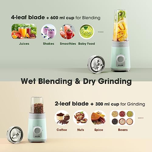 Image of iSiLER Personal Blender, 300W Portable Blender for Shakes Smoothies with 20 Oz Travel Cup, Smoothies Maker Mixer for Protein Frozen Ice Baby Food, Grinder for Coffee beans with 10 Oz Cup BPA free