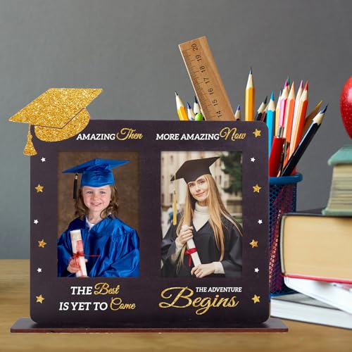 Image of FLYAB 2025 Graduation Picture Frame - Then and Now Photoframe Graduation Gifts for High School College Graduates for Women and Men Wooden Tabletop Home Decoration