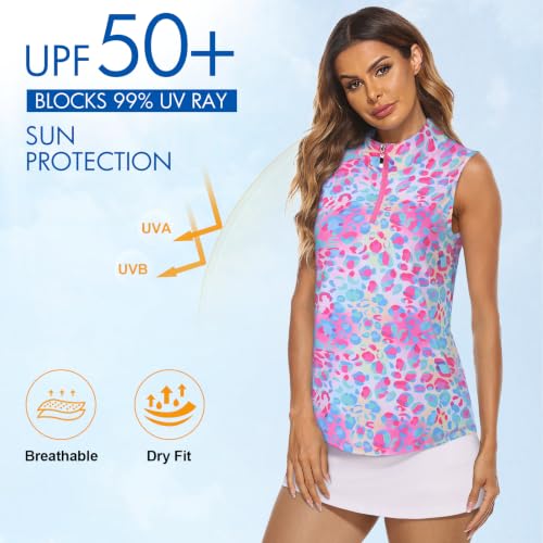 Image of Koscacy Women's Sleeveless Golf Tennis Polo Shirts Zip Up Dry Fit Workout Tank Tops Athletic Shirt