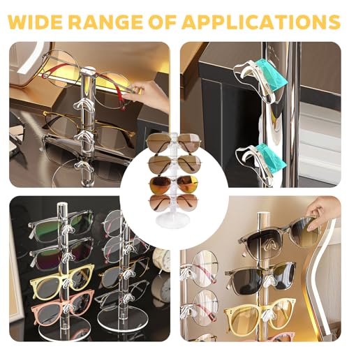 Brillenaufbewahrung, Sonnenbrillen Aufbewahrung Brillenhalter aus Acryl, Brillenständer für Mehrere Brillen, Transparenter Organizer und Ständer für 4 Brillen, Stehend für Wohnzimmer Schlafzimmer
