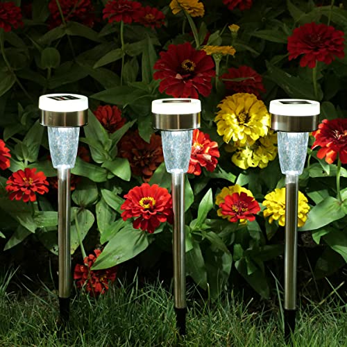 Slikeflot 16 Pack Solar Outdoor Lights, Dual Light Source Led Pathway Lights Solar Powered, Stainless Steel Waterproof Solar Garden Lights Decoration For Garden Patio And Walkway, Cool White #TOP5