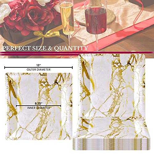 Platos desechables cuadrados blancos con mármol dorado 13" x120 miniatura 5