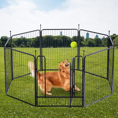 Image of Dog Playpen,Portable Outdoor Dog Fence, Dog Playpen for Large /Medium /Small Dogs, Dog Fences for the Yard,with Doors Foldable Metal (32 inch, 08 Panels)
